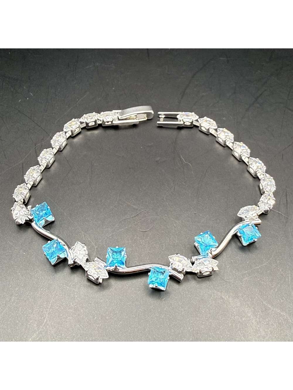 candy+clover aqua & white crystal modern style silver tone tennis bracelet